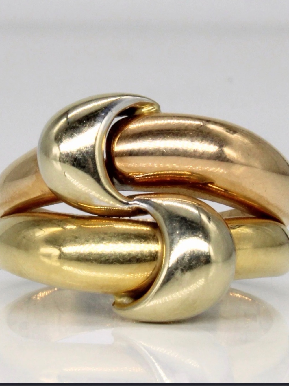 Three-Tone Gold Link Ring - Polished Yellow and Rose Gold 18 kt